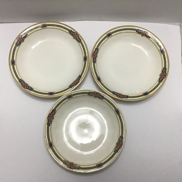 3 Edwin M. Knowles China Bowls Decorated With Bands of Tiny flowers Art Deco - Picture 5 of 7